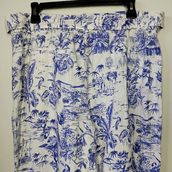 Joie Linen Wide Leg Belted Pants White Blue Tropical Beachy Coastal Size XL - Picture 6 of 14